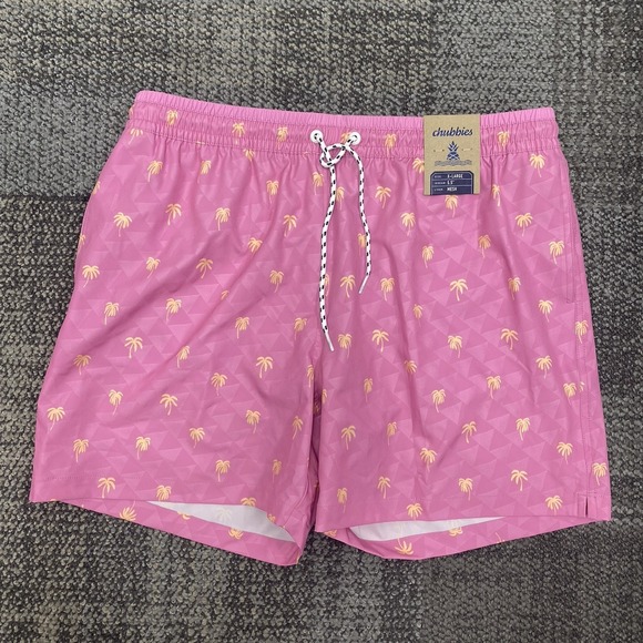 chubbies Other - CHUBBIES MENS XL the Gumballs 5.5" SWIM TRUNKS mesh liner pink palm tree beach